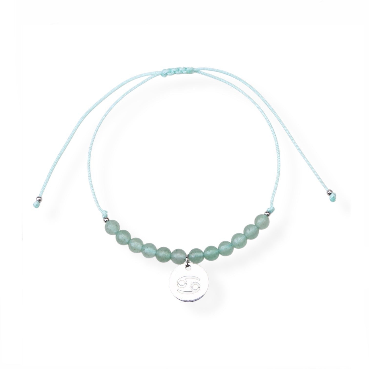 Psychic Sisters - Bracelet Aventurin beads and a silver Zodiac tag on a white background